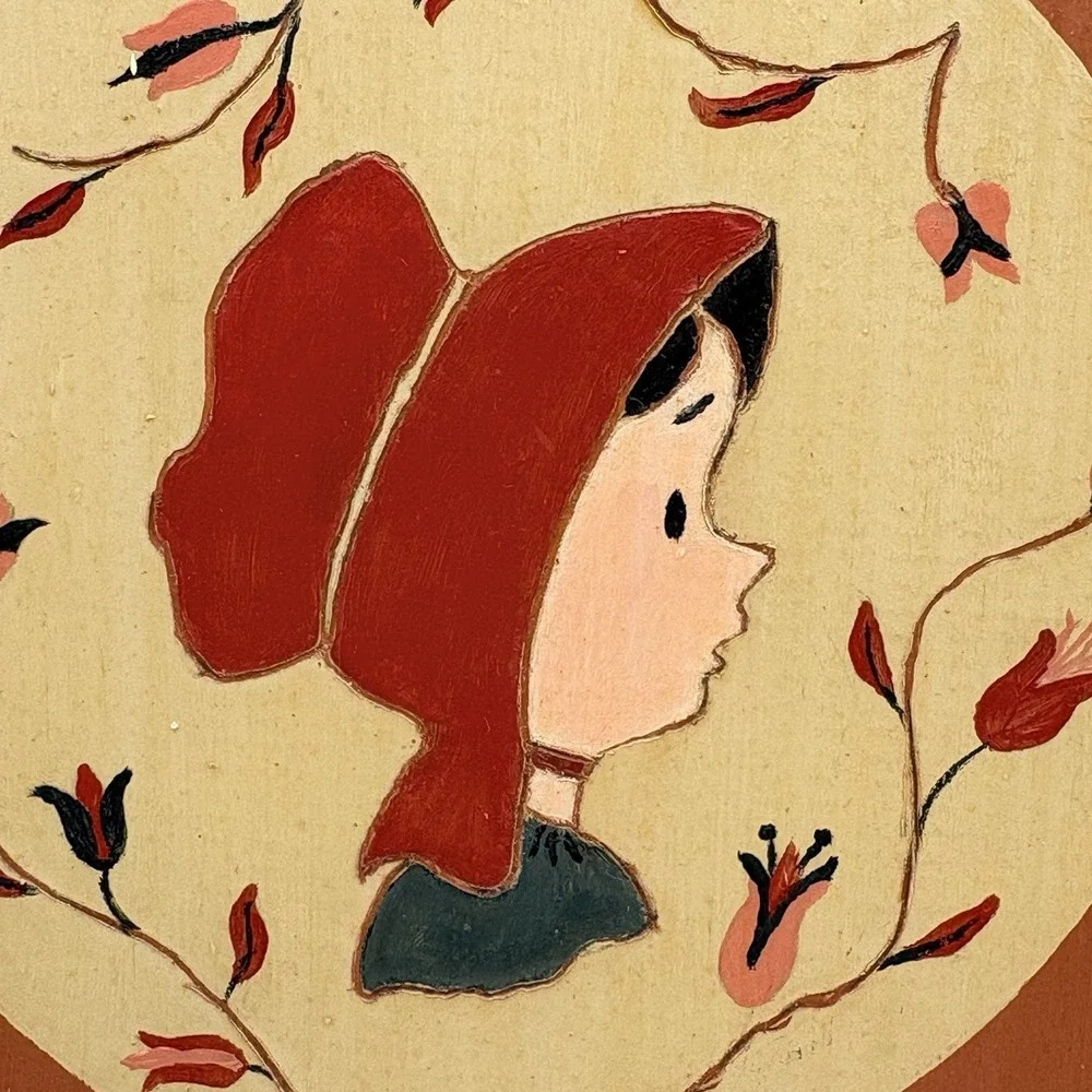 Vintage Folk Art‎ Wood Wall Plaques Dutch Amish Boy Girl Hand Painted Set of 2